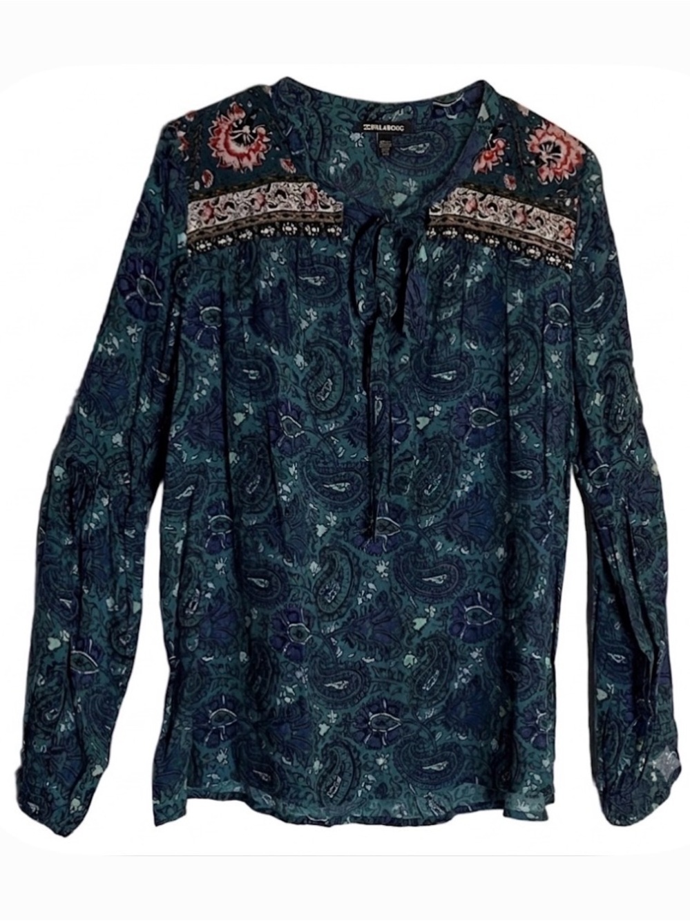 BILLABONG Paisley Floral Hi-Lo Top Women’s L Teal Purple